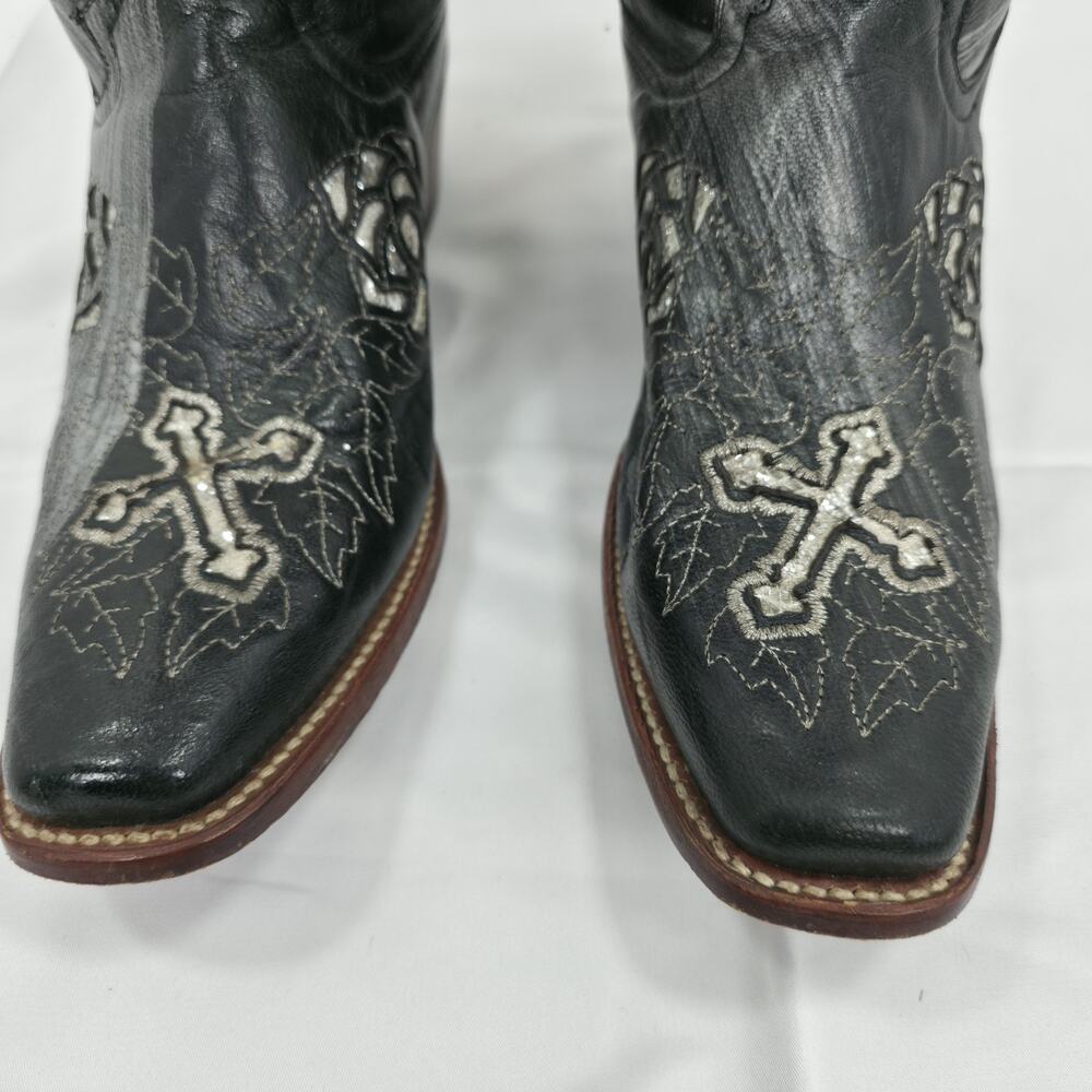 Ferrini Womens Cowboy Boots Size 9 B Black Leather Cross Rose Gothic Western - Picture 3 of 14